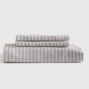 QUINCE European Linen Fitted Sheet Set Twin Mist Stripe 4546